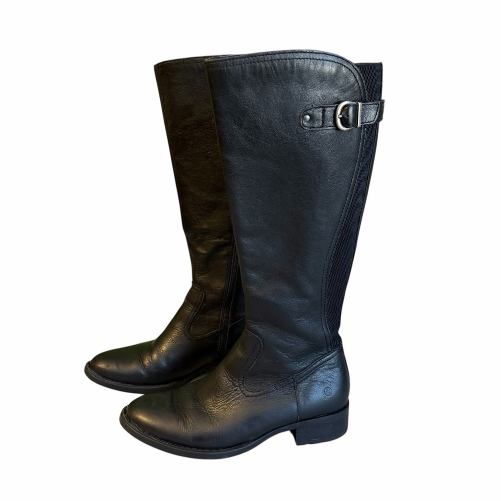 Born Carran Black Leather Healed Full Zip and Buckle Boots Size 7.5 #2102 - Picture 4 of 8